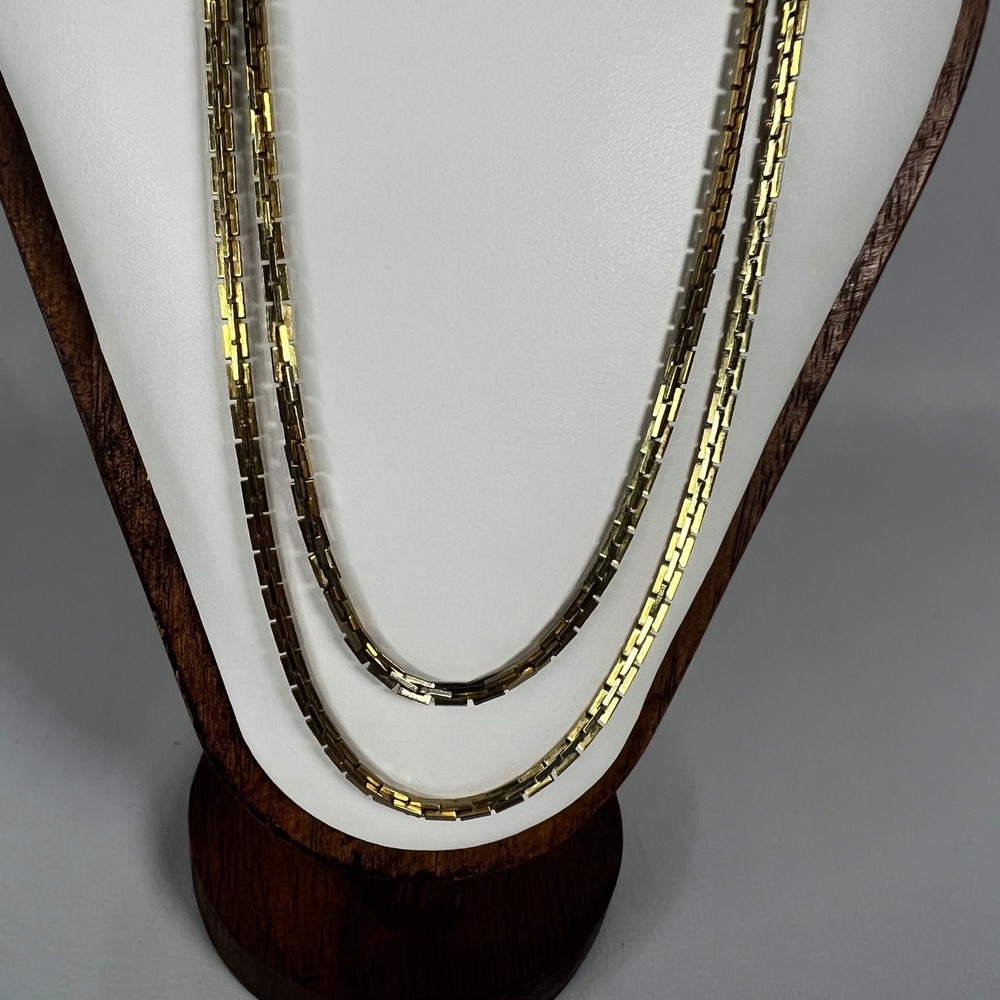 Vintage 90s Gold‎ Tone Multi Strand Layered Chain 22" Necklace Rope Flat Link - Picture 5 of 5